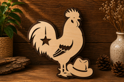 Western Rooster Laser Cut Svg File Design rooster svg, cowbo Product Image 1