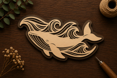 Flowing Whale Wave Laser Cut Svg File Design flowing whale  Product Image 1