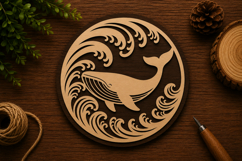 Whale in Waves Laser Cut SVG File whale svg design, ocean Product Image 1