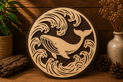 Circular Wave Whale Laser Cut SVG File whale svg design Product Image 1