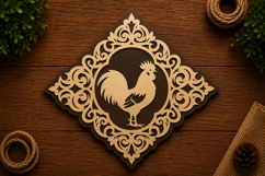 Ornate Rooster Frame Laser Cut SVG File rooster svg design Product Image 1