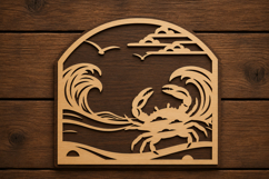 Crab Ocean Wave Scene Laser Cut SVG File crab svg design Product Image 1