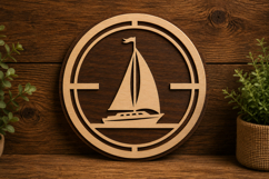 Sailboat Circle Laser Cut SVG File sailboat svg design Product Image 1