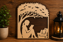 Reading Girl Under Tree Silhouette Laser Cut SVG File readin Product Image 1