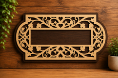 Ornate Rectangle Name Sign Laser Cut SVG File name sign svg Product Image 1
