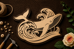 Whale and Ocean Waves Scene Laser Cut SVG File whale svg Product Image 1