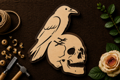 Raven Skull Dark Art Laser Cut SVG File raven svg, skull svg Product Image 1