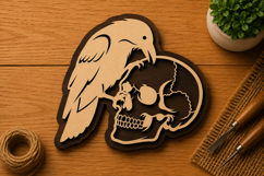 Crow Perched on Skull Gothic Laser Cut SVG File crow svg Product Image 1