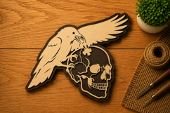 Flying Crow and Skull Gothic Laser Cut SVG File crow svg Product Image 1