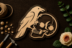 Crow and Skull Halloween Wall Art Laser Cut SVG File crow sv Product Image 1