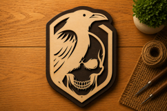 Raven Skull Shield Wall Art Laser Cut SVG File raven skull Product Image 1