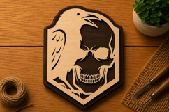 Raven Skull Shield Gothic Wall Art Laser Cut SVG File raven Product Image 1