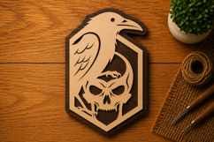 Crow Skull Shield Emblem Laser Cut SVG File crow skull svg, Product Image 1