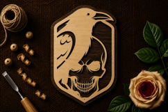 Dark Raven Skull Crest Laser Cut SVG File dark raven svg, sk Product Image 1