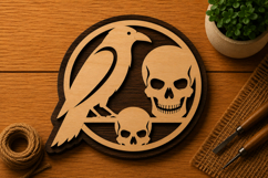 Crow Skull Round Wall Art Laser Cut SVG File crow skull svg, Product Image 1