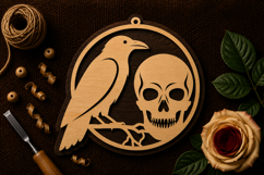 Crow Skull Hanging Ornament Laser Cut SVG File crow skull Product Image 1