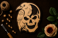 Dark Raven Skull Ornament Laser Cut SVG File dark raven svg, Product Image 1
