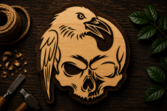 Raven and Skull Dark Fantasy Laser Cut SVG File raven skull Product Image 1