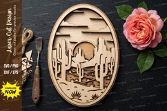 Layered Desert Cactus Oval SVG Laser Cut Design | Southwest Product Image 1