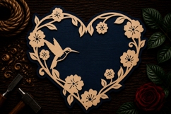 Hummingbird Floral Heart Wreath Laser Cut SVG File hummingbi Product Image 1