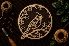 Cardinal Bird Floral Circle Laser Cut SVG File cardinal bird Product Image 1