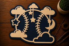Baseball Moon and Stars Design Laser Cut SVG File baseball Product Image 1