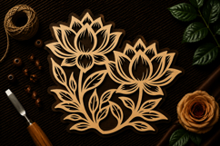 Lotus Flower Botanical Art Laser Cut SVG File lotus flower Product Image 1