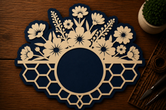 Floral Honeycomb Decorative Frame Laser Cut SVG File floral Product Image 1