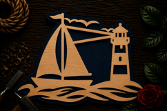 Sailboat Lighthouse Coastal Scene Laser Cut SVG File Product Image 1