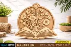 Book Flower Laser Cut, Book with Flowers Laser Cut Design Product Image 1