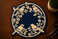 Bird Floral Circle Frame Laser Cut SVG File bird frame svg Product Image 1