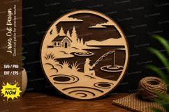 Fishing Lake Scene Laser Cut SVG File fishing scene svg Product Image 1