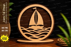 Sailboat Ocean Waves Stand Decor Laser Cut SVG File sailboat Product Image 1