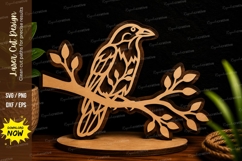 Detailed Raven On Branch Stand Decor Laser Cut SVG File Product Image 1