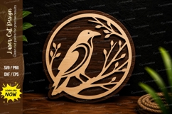 Perched Songbird Circle Ornament Laser Cut SVG File Product Image 1