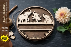 Elephant Family Round Frame SVG Laser Cut Design | Wildlife Product Image 1