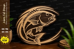 Bass Fish Crescent Moon Decor Laser Cut SVG File bass fish Product Image 1