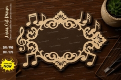 Music Notes Oval Frame Laser Cut SVG File music notes frame Product Image 1