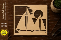 Sailboat Ocean Scene Square Laser Cut SVG File sailboat scen Product Image 1