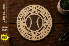 Baseball Mandala Round Frame Laser Cut SVG File baseball man Product Image 1