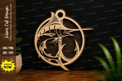 Jumping Fish Round Ornament Laser Cut SVG File fish svg, jum Product Image 1