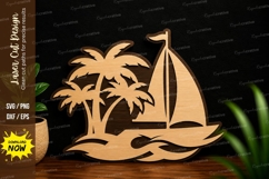 Tropical Island Sailboat Scene Laser Cut SVG File tropical Product Image 1