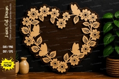 Floral Heart Frame laser cut svg File, floral heart frame Product Image 1
