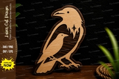 Crow With Chick Silhouette Ornament Laser Cut SVG File crow Product Image 1