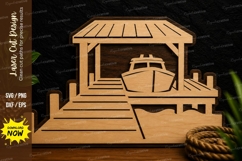 Boat Dock Lakeside Scene Laser Cut SVG File boat dock svg Product Image 1