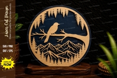Mountain Bird Round Laser Cut SVG Design bird mountain svg, Product Image 1