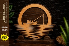 Fishing Boat Lake Scene Laser Cut SVG Design fishing boat Product Image 1