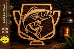 Bass Fish Trophy Shield Laser Cut SVG Design bass fish svg, Product Image 1