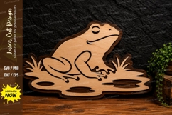 Frog Pond Laser Cut Svg Design frog pond svg, frog silhouett Product Image 1