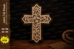 Floral Christian Cross Religious Wall Decor Laser Cut SVG Fi Product Image 1